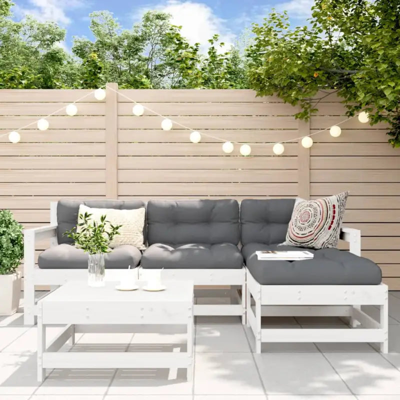 Massief Douglashout Tuinloungeset met voetenbank en salontafel - Wit - Tuinsets