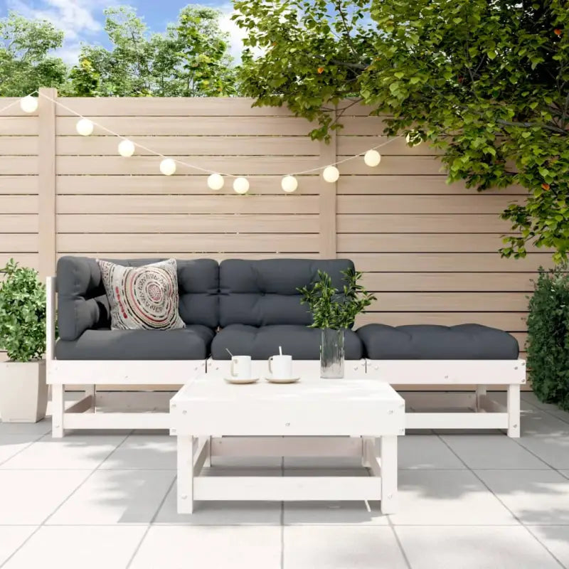 Massief Douglashout tuinset met loungeset en voetenbank of salontafel - Wit grenenhout - Tuinsets