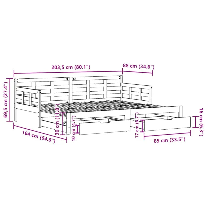 Massief Grenenhout 2-in-1 Slaapbank met Onderschuifbed - Bedden & bedframes