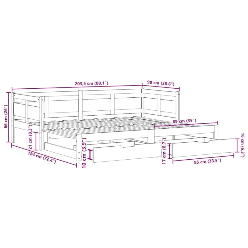 Massief Grenenhout 2-in-1 Slaapbank met Onderschuifbed - Bedden & bedframes