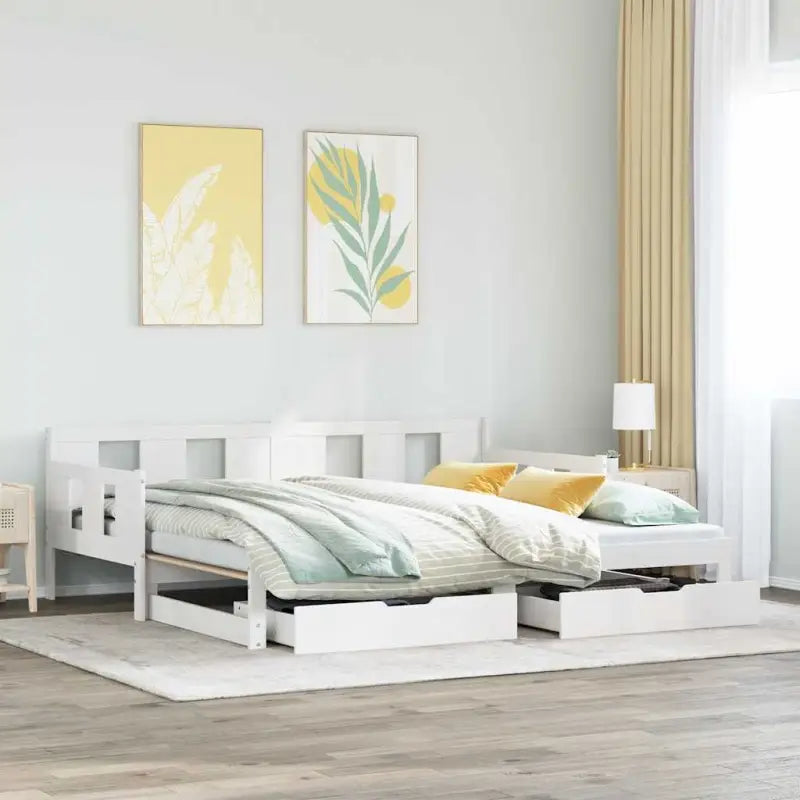 Massief Grenenhout Bedden en Bedframes 2-in-1 Slaapbank met Onderbed - Wit / 90 x 190 cm - Bedden & bedframes