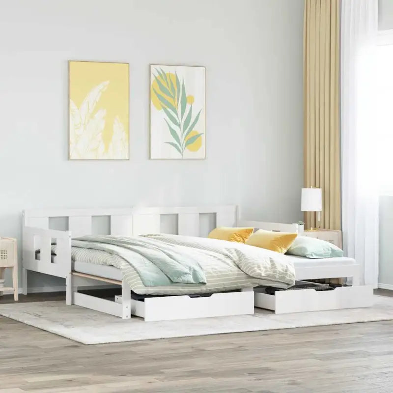 Massief Grenenhout Bedden en Bedframes 2-in-1 Slaapbank met Onderbed - Wit / 90 x 200 cm - Bedden & bedframes