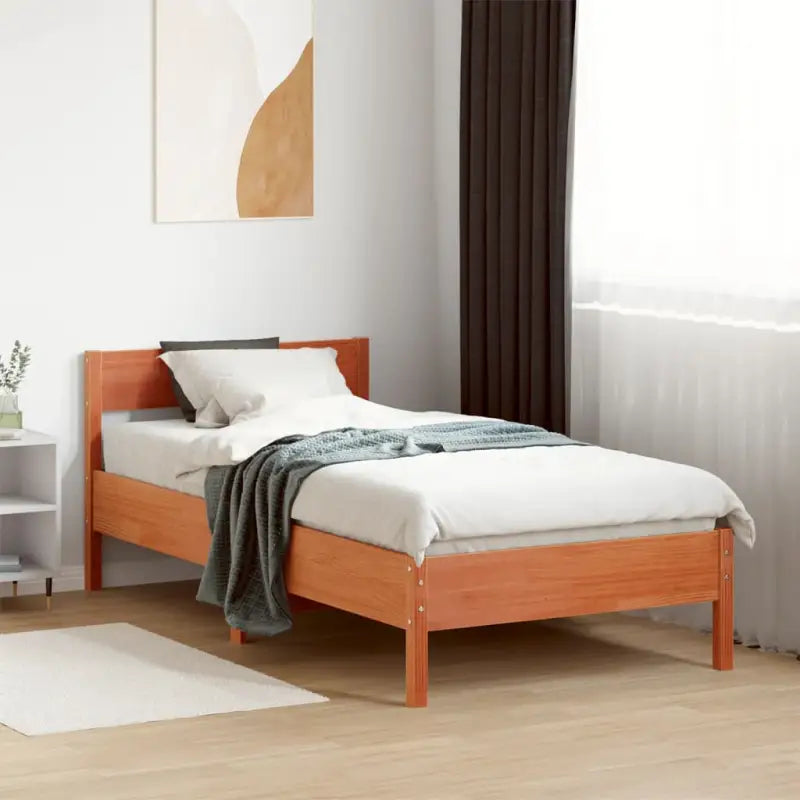 Massief Grenenhout Bedframe met multiplex lattenbodem voor uitstekende ondersteuning - Bruin / 100 x 200 cm - Bedden &