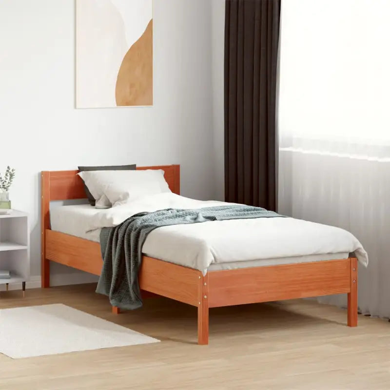 Massief Grenenhout Bedframe met multiplex lattenbodem voor uitstekende ondersteuning - Bruin / 75 x 190 cm - Bedden &