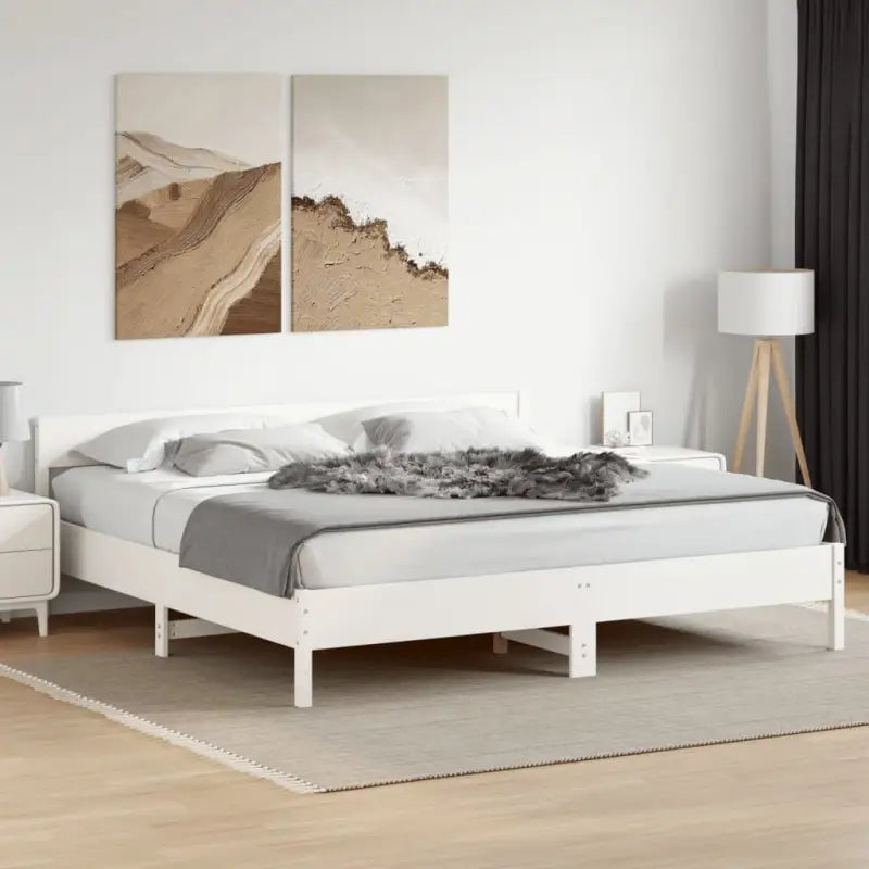 Massief Grenenhout Bedframe met multiplex lattenbodem voor uitstekende ondersteuning - Wit / 200 x 200 cm - Bedden &