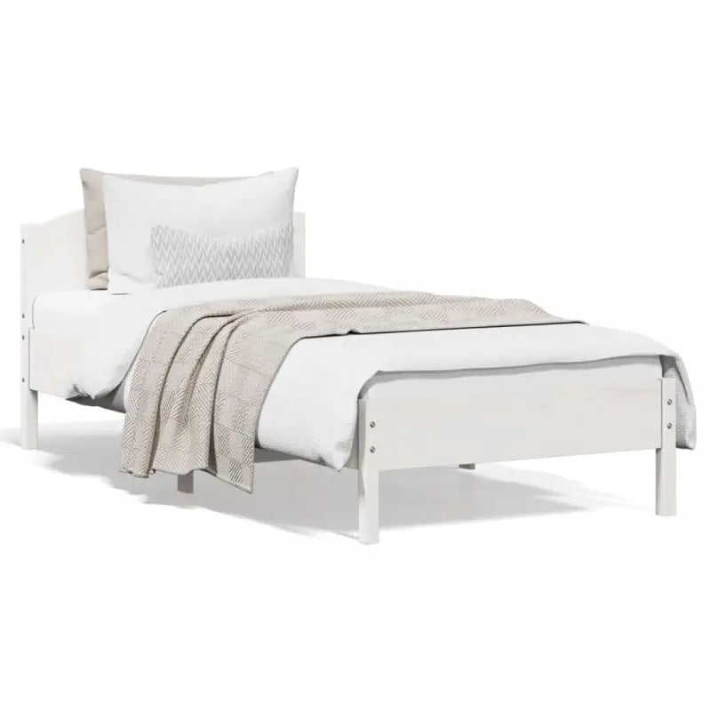 Massief Grenenhout Bedframe met multiplex lattenbodem en uitstekende ondersteuning - Wit / 100 x 200 cm - Bedden &