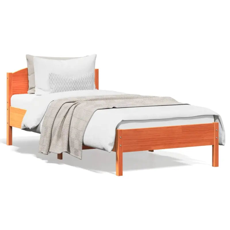 Massief Grenenhout Bedframe met multiplex lattenbodem en uitstekende ondersteuning - Bruin / 100 x 200 cm - Bedden &