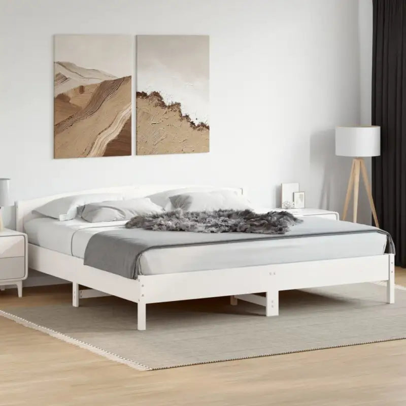Massief Grenenhout Bedframe met multiplex lattenbodem en uitstekende ondersteuning - Wit / 200 x 200 cm - Bedden &