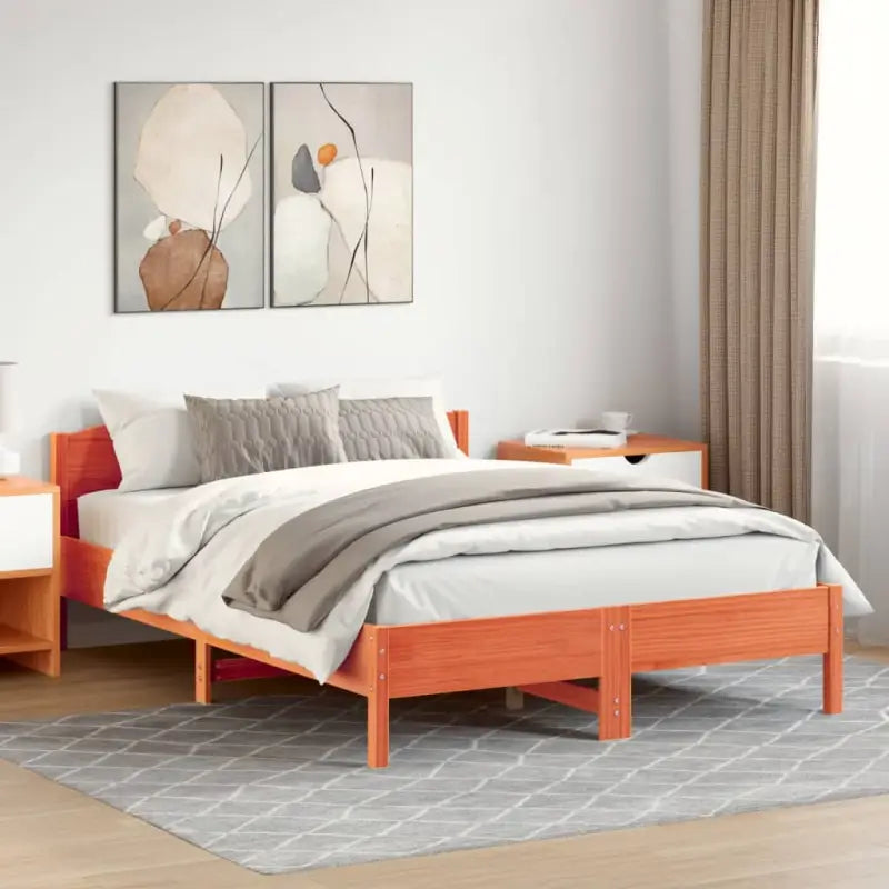 Massief Grenenhout Bedframe met multiplex lattenbodem en uitstekende ondersteuning - Bruin / 150 x 200 cm - Bedden &