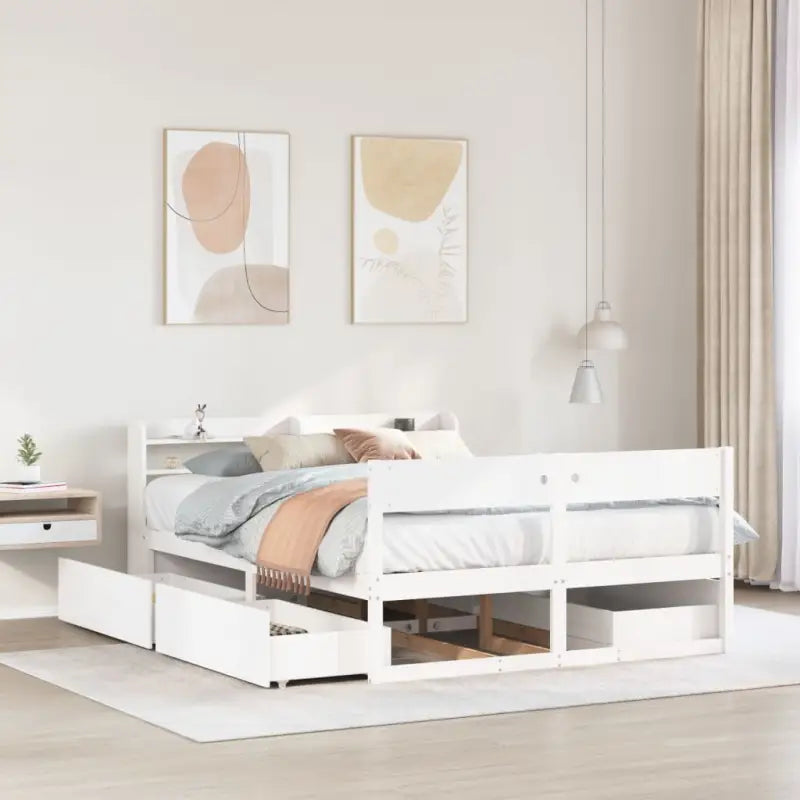 Massief grenenhout bedframe met opbergruimte voor een goede nachtrust - Wit / 160 x 200 cm - Bedden & bedframes