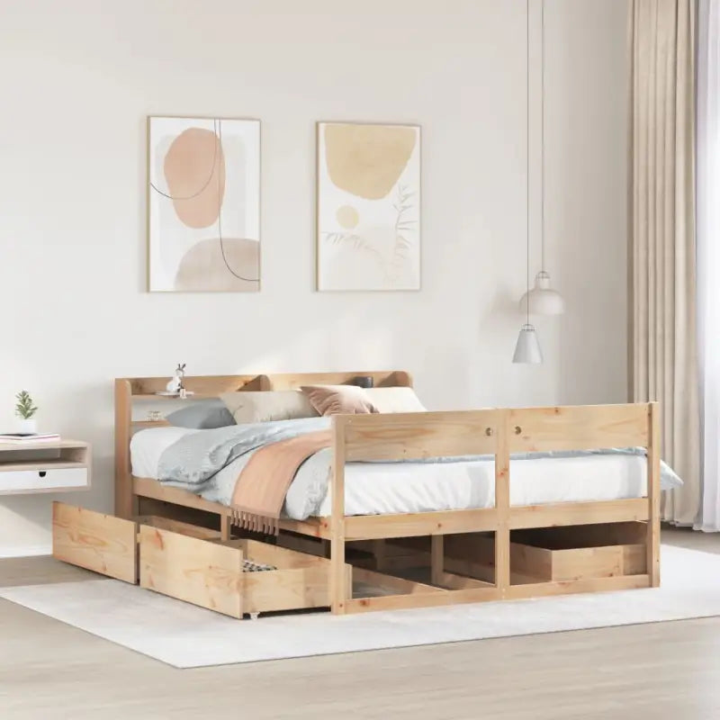 Massief grenenhout bedframe met opbergruimte voor een goede nachtrust - Wasbruin / 150 x 200 cm - Bedden & bedframes