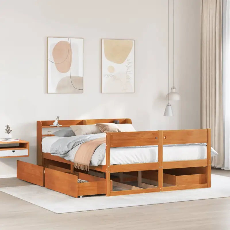 Massief grenenhout bedframe met opbergruimte voor een goede nachtrust - Wasbruin / 120 x 190 cm - Bedden & bedframes