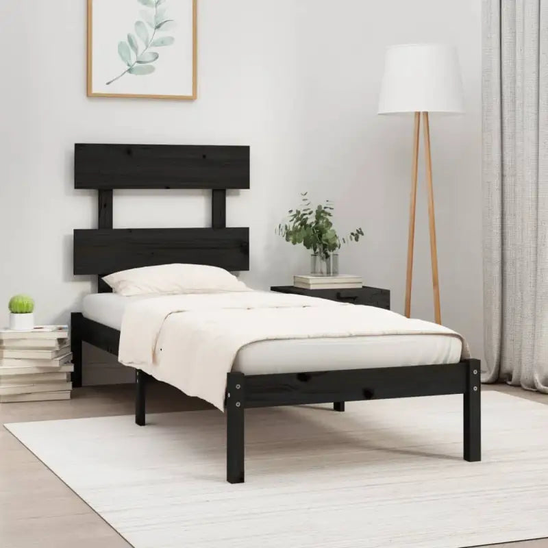 Massief grenenhout bedframe met tijdloos ontwerp voor je slaapkamer - Zwart / 75 x 190 cm - Bedden & bedframes