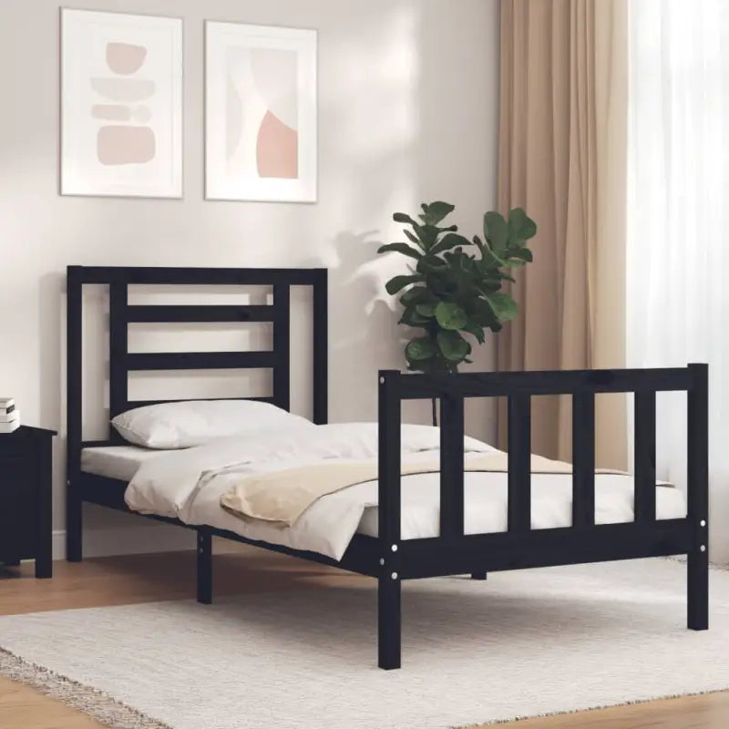 Massief grenenhout bedframe voor een goede nachtrust en natuurlijke uitstraling - Zwart / 75 x 190 cm - Bedden &