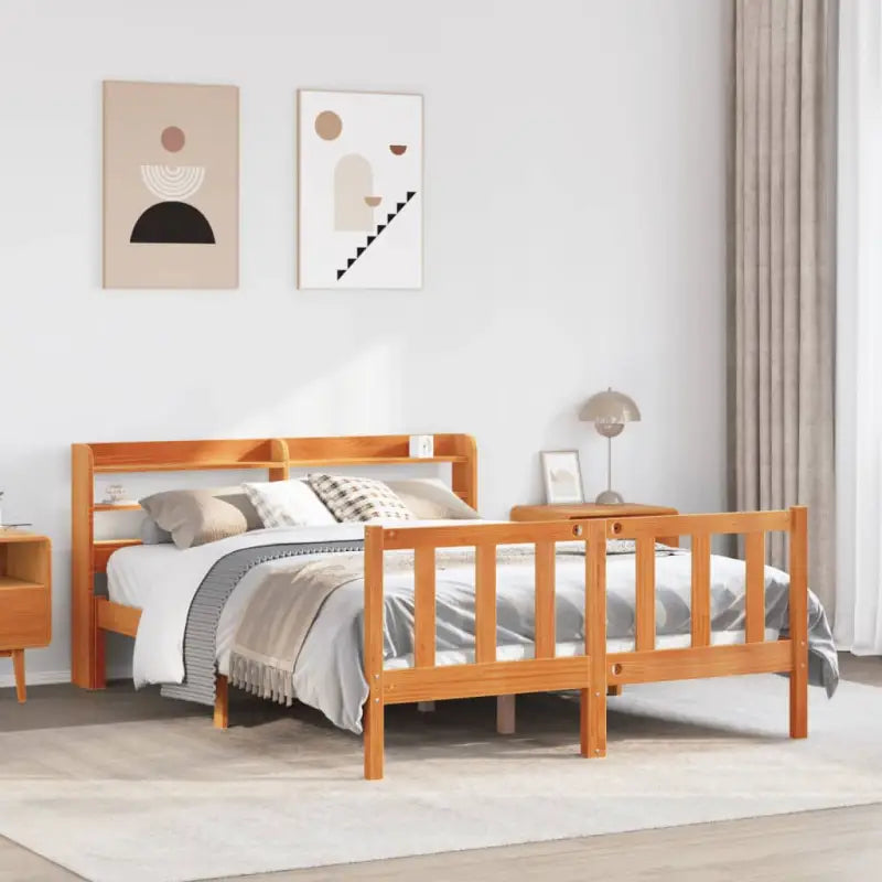 Massief Grenenhout bedframe voor een goede nachtrust en natuurlijke uitstraling - Wasbruin / 140 x 190 cm - Bedden &