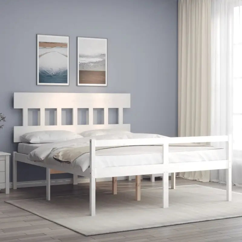 Massief Grenenhout Bedframe voor een Natuurlijke en Comfortabele Slaapruimte - Wit / 150 x 200 cm / Hoog - Bedden &