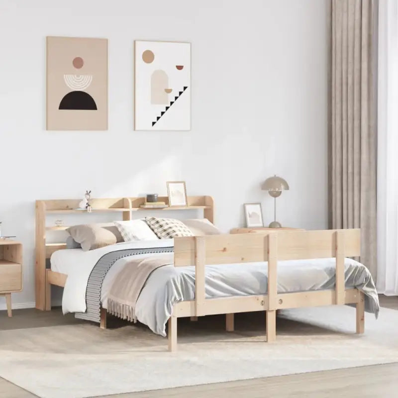 Massief Grenenhout Bedframe voor een Natuurlijke en Decoratieve Slaapkamer - Naturel / 140 x 200 cm - Bedden & bedframes