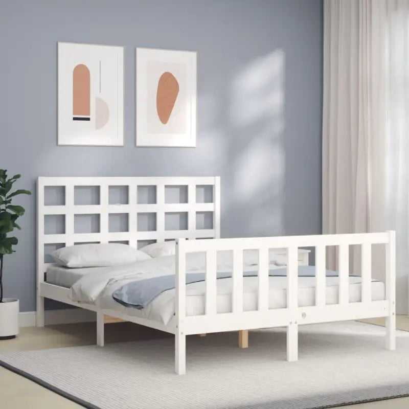 Massief Grenenhout Bedframe voor Een Natuurlijke en Decoratieve Slaapruimte - Wit / 140 x 200 cm - Bedden & bedframes