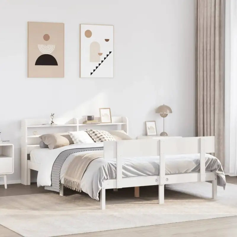 Massief Grenenhout Bedframe voor een Natuurlijke en Decoratieve Slaapkamer - Wit / 135 x 190 cm - Bedden & bedframes