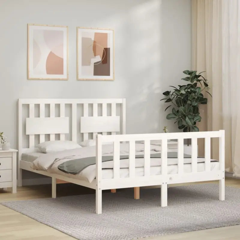 Massief Grenenhout Bedframe voor een Natuurlijke en Elegante Slaapruimte - Wit / 140 x 190 cm - Bedden & bedframes
