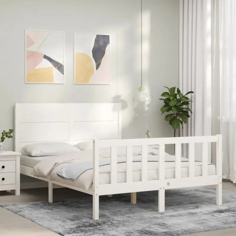 Massief Grenenhout Bedframe voor een Natuurlijke en Stevige Slaapplek - Wit / 140 x 190 cm - Bedden & bedframes