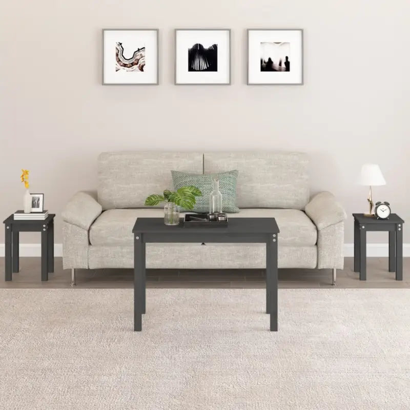 Massief grenenhout bijzettafel voor kleine ruimtes en stijlvolle woondecoratie - Grijs / 3 - Bijzettafels