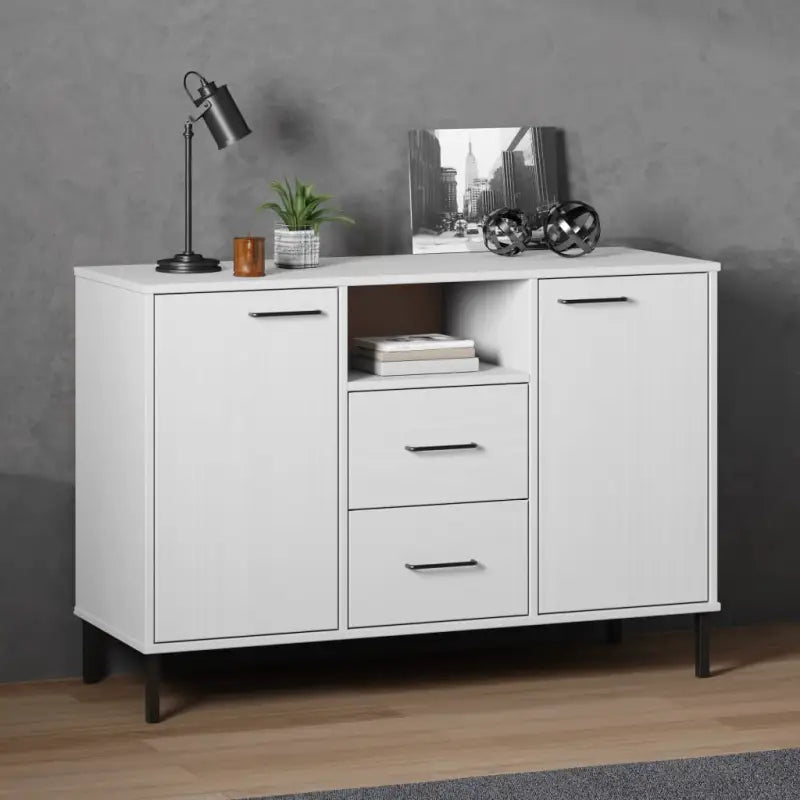 Massief grenenhout dressoir met metalen poten voor een industriële sfeer - Wit / 1 - Dressoirs & buffetkasten