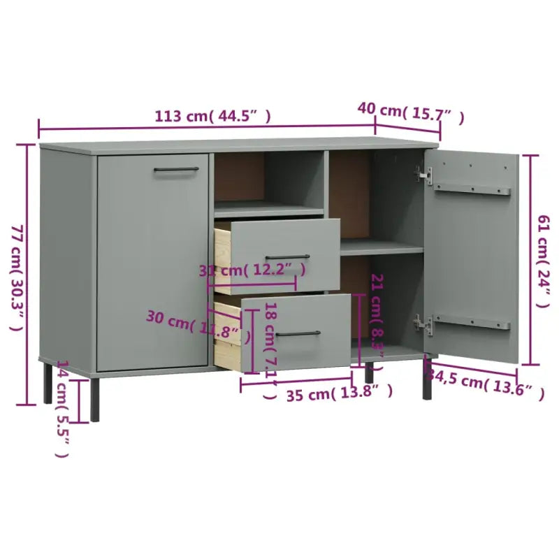 Massief grenenhout dressoir met metalen poten voor een industriële sfeer - Dressoirs & buffetkasten