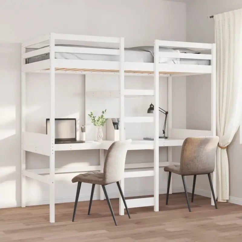 Massief Grenenhout Hoogslaper met Bureau Ideale Keuze voor Beperkte Ruimte - Wit / 80 x 200 cm - Bedden & bedframes