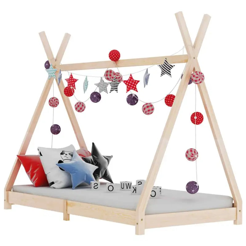 Massief Grenenhout Kinderen Jonger Bedframe met Tipi Design - Bruin / 90 x 200 cm - Peuter- & kinderbedden