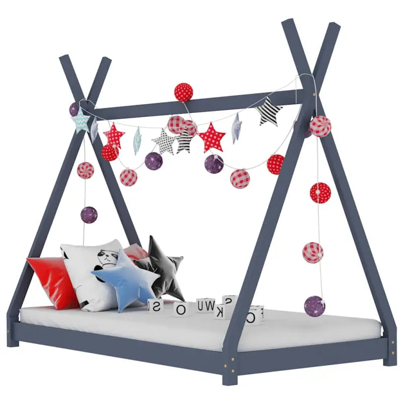 Massief Grenenhout Kinderen Jonger Bedframe met Tipi Design - Grijs / 70 x 140 cm - Peuter- & kinderbedden