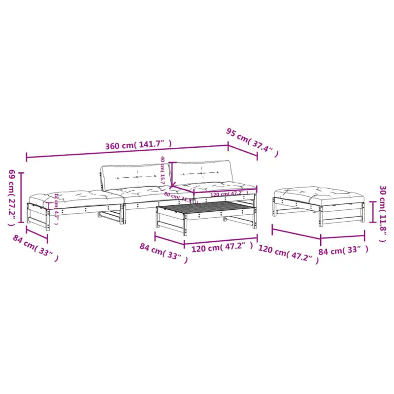 Massief Grenenhout Loungeset voor in de tuin met zachte kussens - Tuinsets