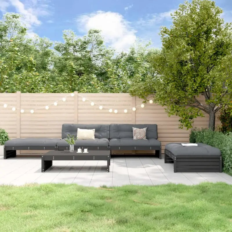 Massief Grenenhout Loungeset voor Tuin of Terras met Zachte Kussens - Zwart grenenhout - Tuinsets