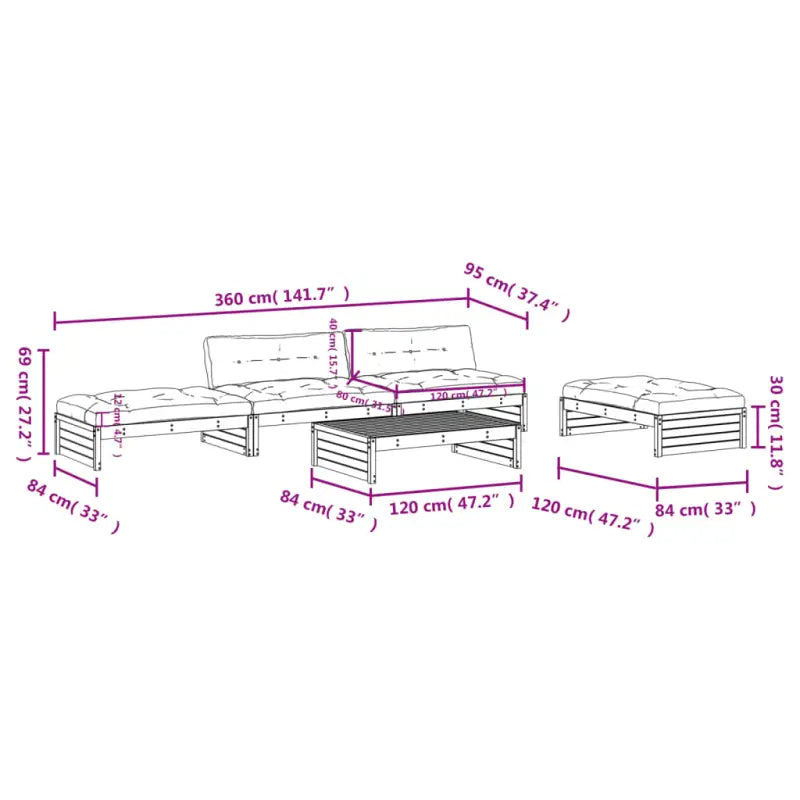 Massief Grenenhout Loungeset voor Tuin of Terras met Zachte Kussens - Tuinsets