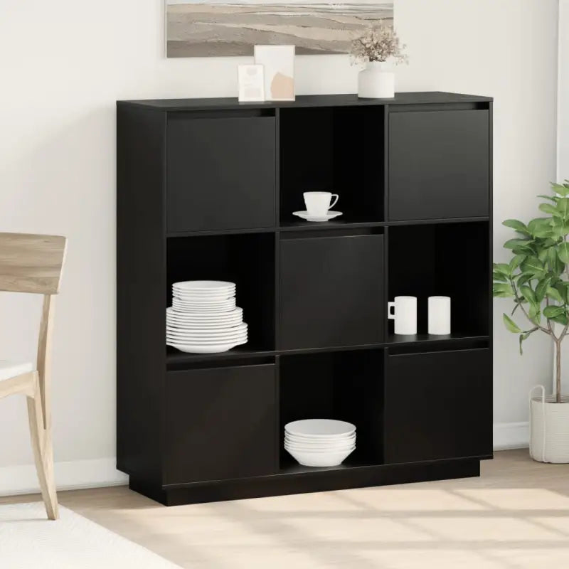 Massief Grenenhout Moderne Stijl Hoge Kast voor Elegant Interieur - Zwart / 1 - Dressoirs & buffetkasten