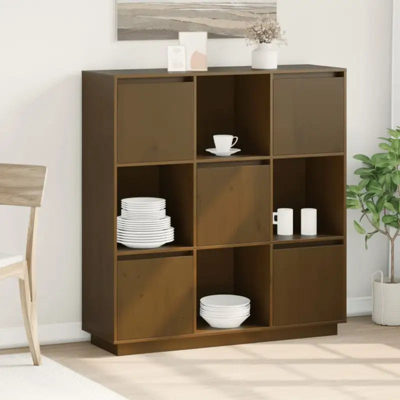 Massief Grenenhout Moderne Stijl Hoge Kast voor Elegant Interieur - Honingbruin / 1 - Dressoirs & buffetkasten