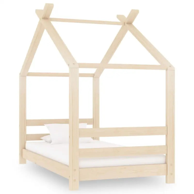 Massief Grenenhout Peuter- en Kinderbed met Boomhutstijl en Bedgordijnen - Bruin / 70 x 140 cm - Peuter- & kinderbedden