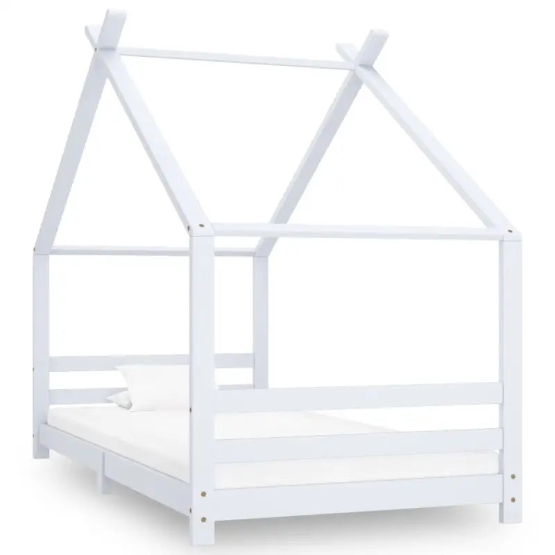 Massief Grenenhout Peuter- en Kinderbed met Boomhutstijl en Bedgordijnen - Wit / 90 x 200 cm - Peuter- & kinderbedden