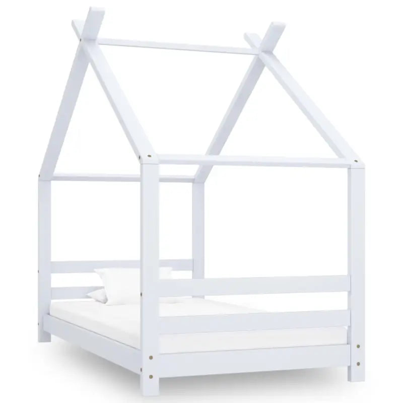 Massief Grenenhout Peuter- en Kinderbed met Boomhutstijl en Bedgordijnen - Wit / 80 x 160 cm - Peuter- & kinderbedden
