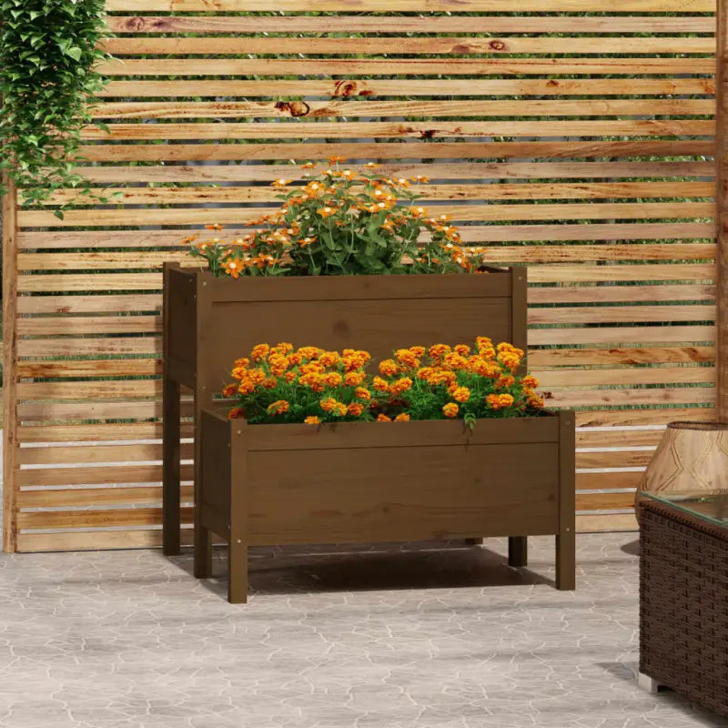 Massief grenenhout plantenbak voor binnen en buiten gebruik - Honingbruin / 84.5 x 84 x 75 cm / 1 - Bloempotten &