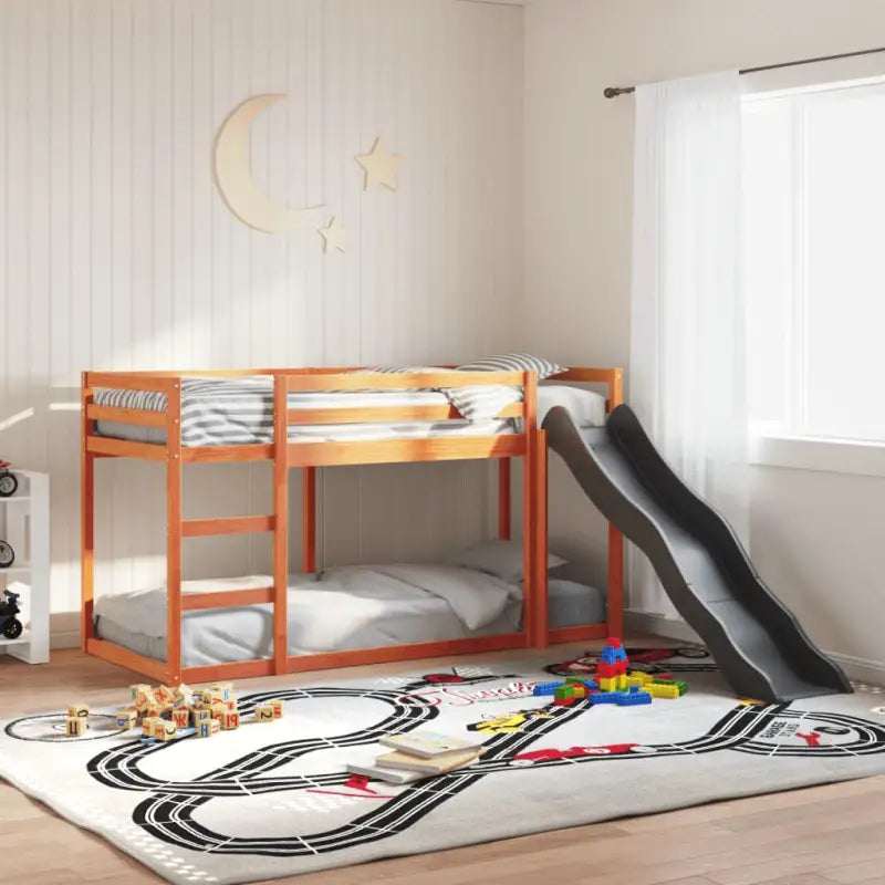Massief Grenenhout Stapelbed met Glijbaan en Levering Bevat - Wasbruin / 90 x 200 cm - Bedden & bedframes