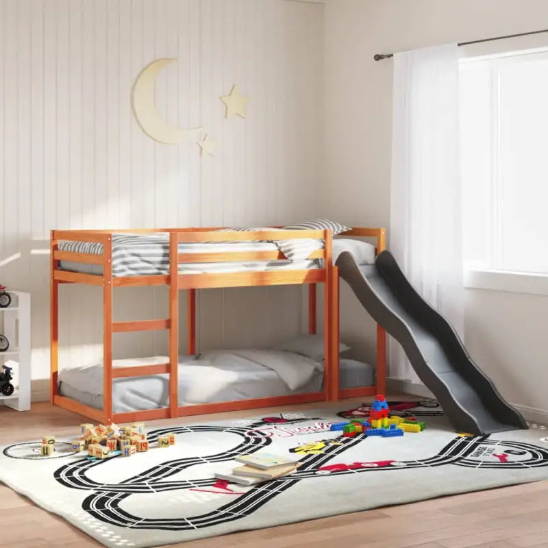 Massief Grenenhout Stapelbed met Glijbaan en Levering Bevat - Wasbruin / 75 x 190 cm - Bedden & bedframes