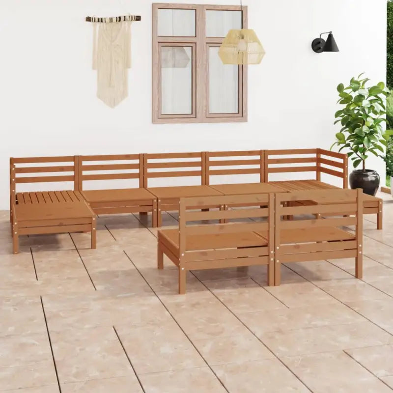 Massief Grenenhout Tuinset met Tafel en Voetenbank voor Buitenplezier - Honingbruin - Tuinsets