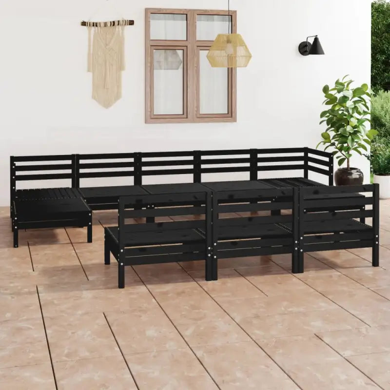 Massief Grenenhout Tuinset met Tafel en Voetenbank voor Ontspanning - Zwart - Tuinsets