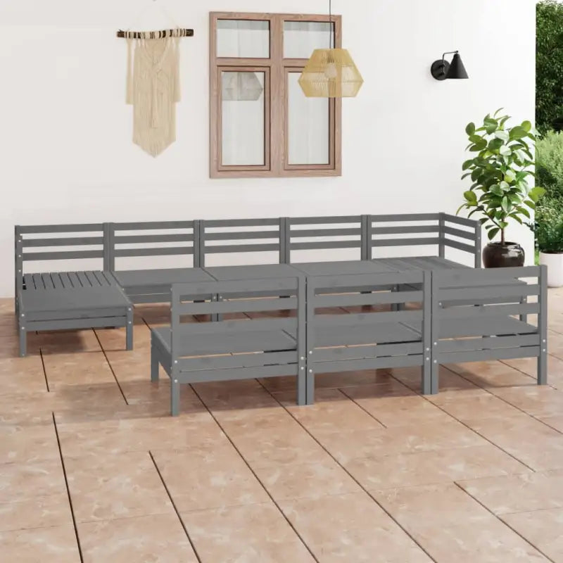 Massief Grenenhout Tuinset met Tafel en Voetenbank voor Ontspanning - Grijs - Tuinsets