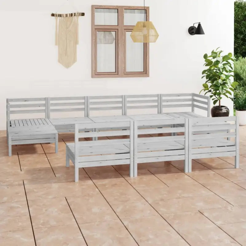 Massief Grenenhout Tuinset met Tafel en Voetenbank voor Ontspanning - Wit - Tuinsets