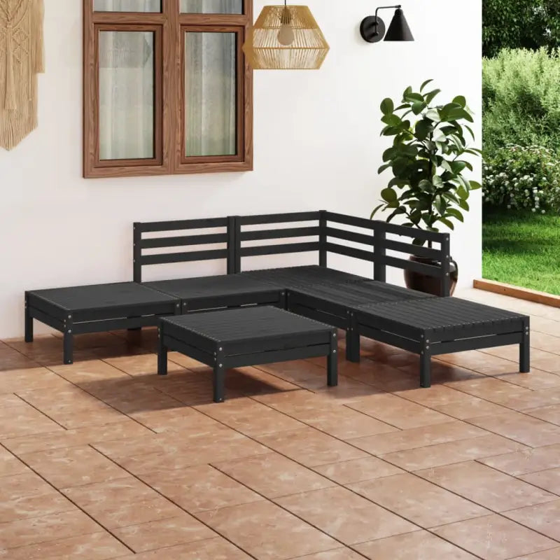 Massief Grenenhout Tuinset met Voetenbank en Tafel voor Buitenplezier - Zwart - Tuinsets