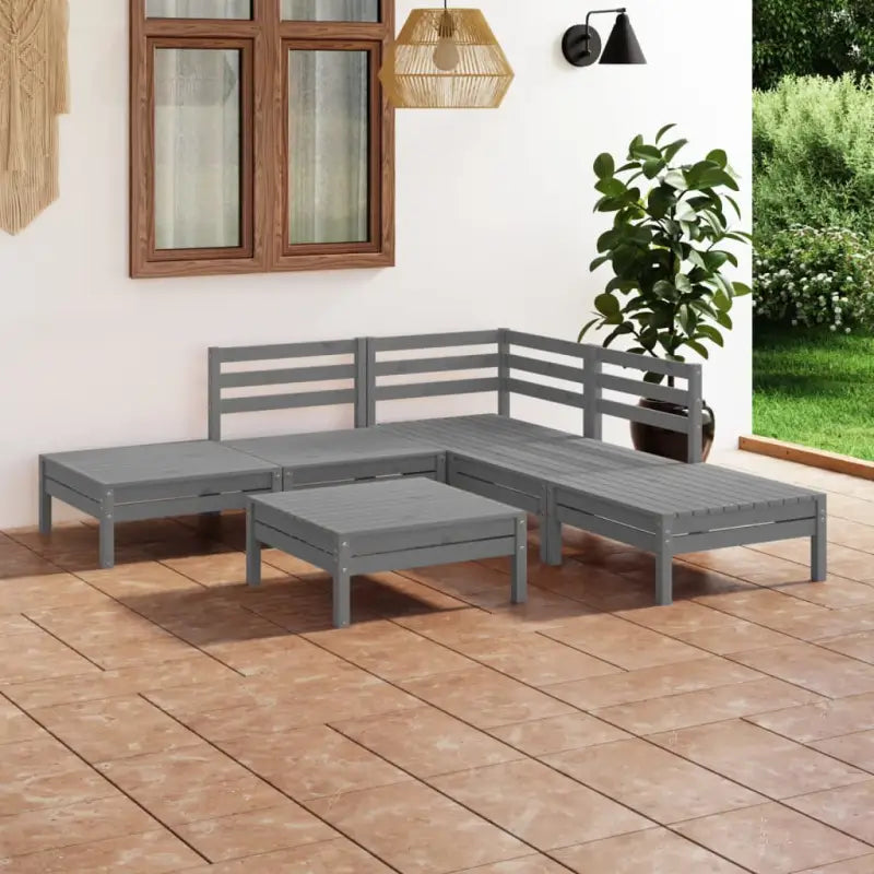 Massief Grenenhout Tuinset met Voetenbank en Tafel voor Buitenplezier - Grijs - Tuinsets
