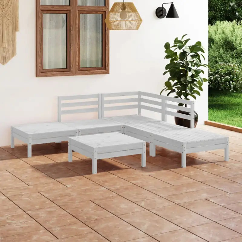 Massief Grenenhout Tuinset met Voetenbank en Tafel voor Buitenplezier - Wit - Tuinsets