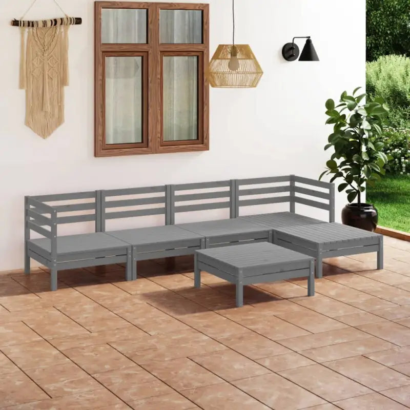 Massief grenenhout tuinset met voetenbank en tafel voor ontspanning - Grijs - Tuinsets